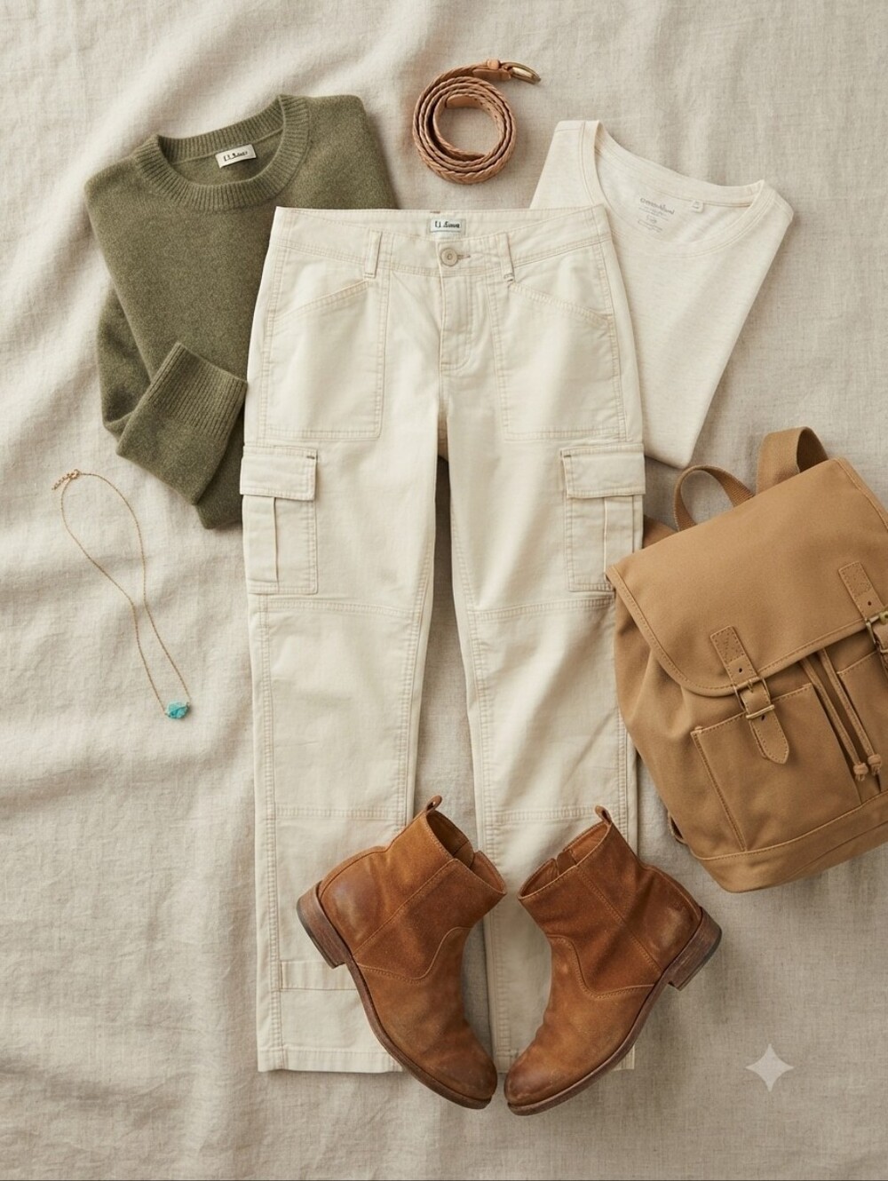 L.L. Bean Favorite Fit Cream Colored Straight Leg Cargo Pants